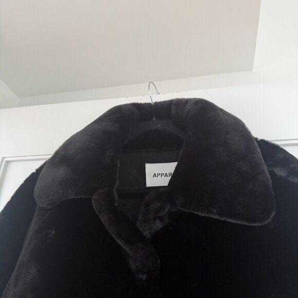 NWT Apparis Miller Short Coat Faux Fur Black Sz Medium Notch Collar Long Sleeves - Picture 8 of 12